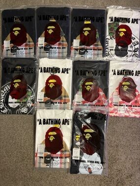 A Bathing Ape (BAPE) Graphic Tee Lot — Multi-Color Ape Head Prints